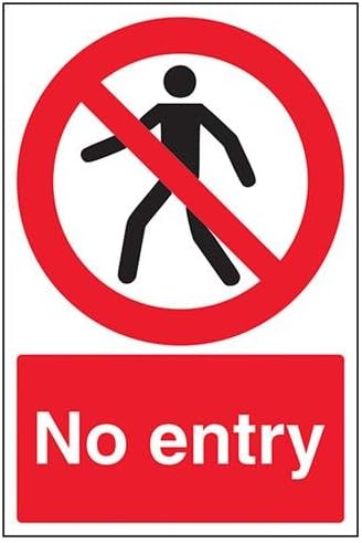 V Safety 52016AU-R No Entry Pedestrian Prohibition Sign - Portrait - 200mm x 300mm - 1mm Rigid Plastic, Black/Red