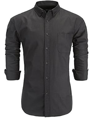 Men's 100% Oxford Cotton Slim Fit Long Sleeve Button Down Solid Dress Shirt