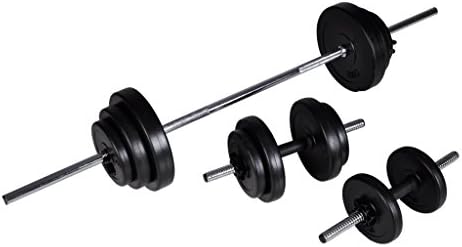 Black Fitness Weight Workout Gym Exercise Bench Lifting Standard Press Olympic Caps Training Exercise Squat Barbell and 2 Dumbbell Bars Set 67.2 Lbs