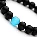 Top Plaza Jewelry - Black Lava Rock Beads Matte Agate Beads Elastic Energy Bracelet with 1 Red-Yellow Amber Bead (Matte Black Agate/Blue Cat Eye's Stone) …
