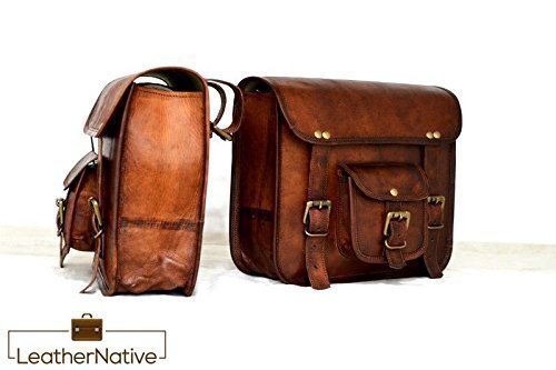Leather Native 2 X Motorcycle Side Pouch Brown Leather Side Pouch Saddlebags Saddle Panniers ( 2 Bags ) Pre Valentines Day Special Sale! - Thumbnail 3