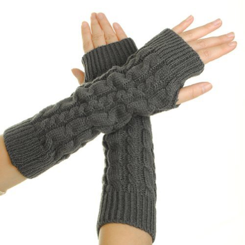 Aftermarket Women Lady Girl Knitted Crochet Long Soft gloves Winter Warmer Braided Arm Fingerless Gloves Stretchy Wamer Knitting Thumb Hole Gloves Mittens Winter Hand Warmer Great gif t for Xmas (Dark Grey) - Thumbnail 3