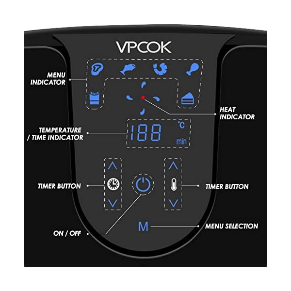 Air-Fryer-Vpcok-Health-Fryer-Oil-Free-and-Low-Fat-Cooking-1300-1500W-L-Black-Air-Fryer-Cookbook-Included Air Fryer Vpcok Health Fryer Oil Free and Low Fat Cooking, 1300-1500W, L, Black, Air Fryer Cookbook Included