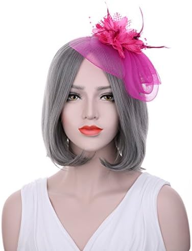 JYbetsy Ladies Fascinator Hat Cocktail Headwear with Headband and Hair clip (Rose Red)