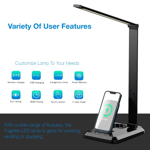 Fugetek LED Desk Office Lamp with Wireless Charger & USB Charging Port