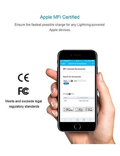 OPSO Apple Charger[Apple MFi Certified] - Nylon Braided USB Data Cable(2M / 6.6 ft)with Lightning Connector 8-pin for iPhone 7 6s 6 Plus 5s 5 iPad Pro mini iPod - Gray