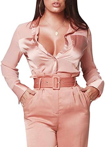 D Jill Women's Casual V Neck Long Sleeve Button Down Shirt Chiffon Blouse Tops