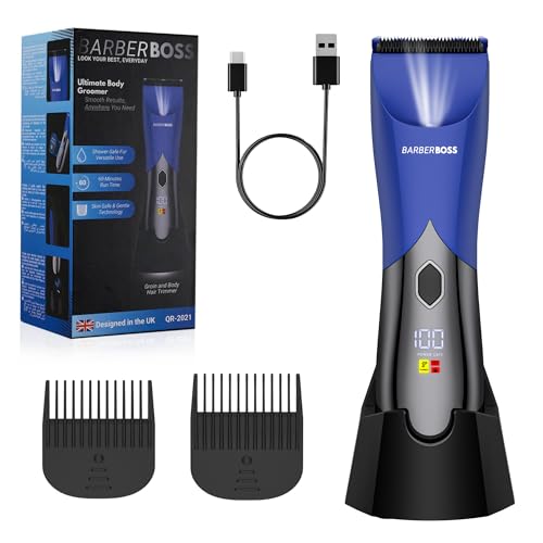 BarberBoss Mens Electric Body Shaver, Rechargeable Intimate Body Shaver, Waterproof, Gentle on Groin and Pubic Hair, Travel Lock