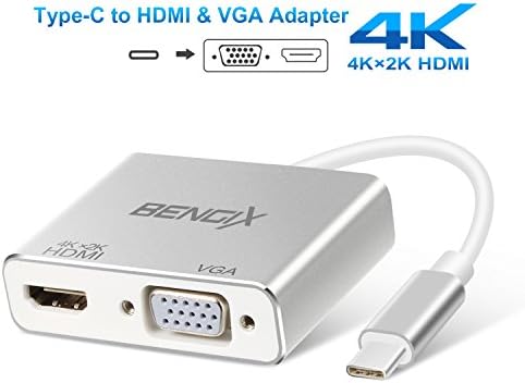 BENGIX USB 3.1 Type C to HDMI (4K x 2K)/VGA Converter Adapter 2 in 1 for MacBook ChromeBook Pixel Play and Plug, Silver
