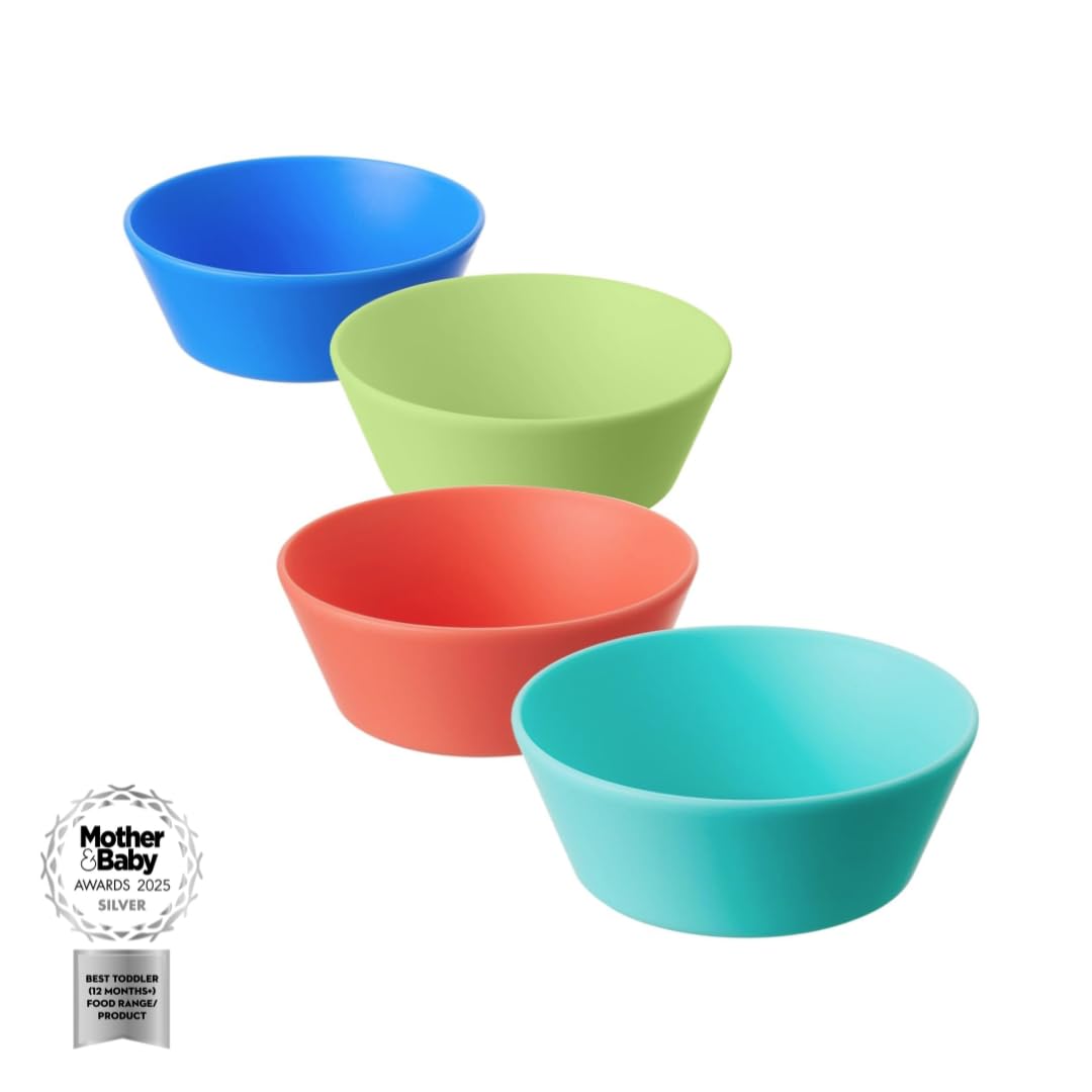 Nuby Good Square Meal Toddler Weaning Bowls - Durable | Dishwasher Safe | Self-Feeding (Pack of 4)