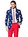 OPPOSUITS Men American Flag Suit - USA Outfit for the 4th of July with Red White and Blue Jacket, Pants and Tie