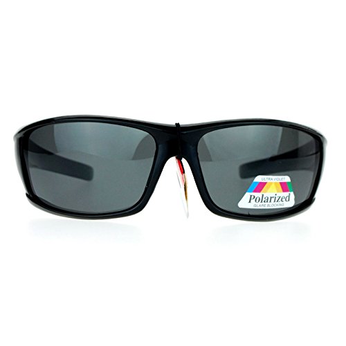 Anti Glare Polarized Lens Mens Classic Rectangular Warp Around Sports Sunglasses Black