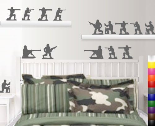 StikEez Grey Military Army Men 15-Pack Various Fun Wall &amp; Window Decals