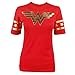 Wonder Woman Gold Foil Striped Sleeves Red Juniors T-Shirt Tee (Small, Red)