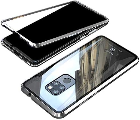 BINGRAN Huawei Mate 20 X Case, Slim [Magnetic Adsorption Technology] [Electroplate Metal Frame + Tempered Glass Transparent Back] Anti-Scratch Protective Case for Huawei Mate 20 X 7.2 Silver