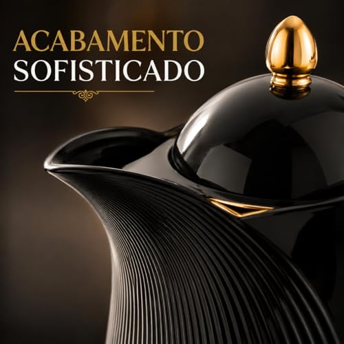 Garrafa Térmica Preta 1L Retrô com Ampola de Vidro Design Elegante Vintage para Café Chá Mesa Posta Luxo