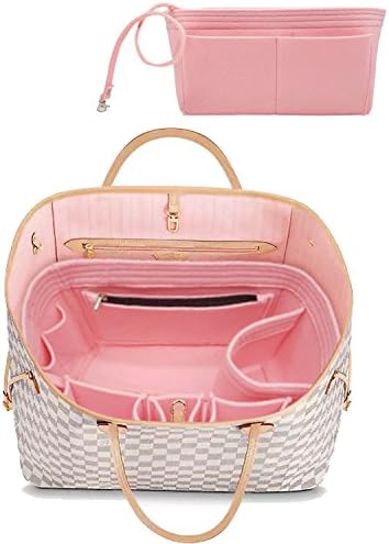 YOOXI Inner Zipper Pocket Felt Insert Bag Organizer Bag In Bag For Handbag with Key Chains Pink Medium