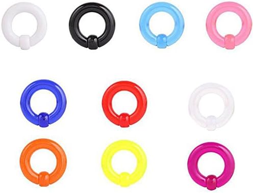 10 Pcs Acrylic 0G-12G Nose Hoop Rings Ball Body Piercing Nipple Rings Ear Plugs (8mm=0G)