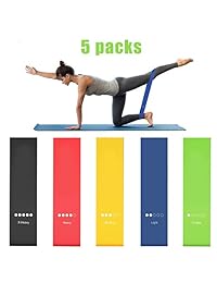 Natural Latex Workout Bands,Resistance Loop Bands Exercise Bands Fitness Bands, Set of 5, with Exercise Guide,Carry Bag   5X Power Body Workout Band for Legs and Butt, Yoga, Crossfit, Strength Trainin