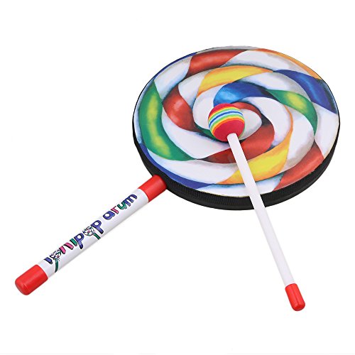 BQLZR 7.9" Lollipop Shape Hand Drum Percussion Musical Instruments Education Toys for Kid and Baby with Candy Drumstick