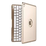 Tablet Backlit Keyboard Case, LESHP Removable Bluetooth Backlit Keyboard Case Slim Smart Folio Case Bluetooth Keyboard Case Cover with Auto Sleep / Wake for iPad Pro 9.7 and iPad Air 2（Gold）
