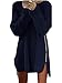 Xuan2Xuan3 Women Side Zipper Long Casual Loose Tunic Knit Pullover Sweater Dress Jumper Large Dark Blue