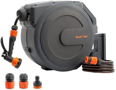 Giraffe Tools Retractable Wall Mounted Hose Reel 35m 180° Pivot 7 Spray Nozzle