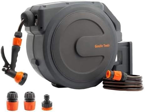 Giraffe Tools Retractable Wall Mounted Hose Reel 35m 180° Pivot 7 Spray Nozzle