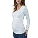 Liu & Qu Women's Maternity Ruched Tunic Tops Mama Clothes Long Sleeve Scoop Neck Pregnancy T-Shirt White