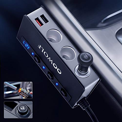 OOWOLF Cigarette Lighter Adapter Quick Charge 3.0 180W 12V/24V 3-Socket Splitter 4 USB Ports Car Power Adapter for GPS, Dash Cam, Sat Nav, Phone, iPad, Tablet, etc