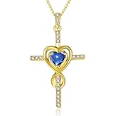 CupidGift Cross Necklace for Women 14K Gold Plated Dainty Heart Birthstone Pendant Infinity Necklaces Religious Jewelry Christian Baptism Faith Anniversary Birthday Gifts for Wife Mom
