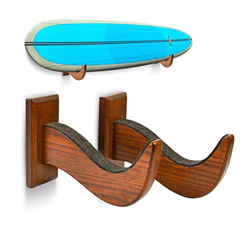 TESLYAR Surfboard Rack Holder Hooks Ash Tree Wood Eco-Friendly Display Natural Finish Snowboard Wakeboard
