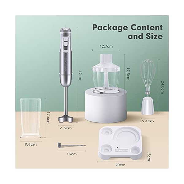 Hand-Blender-Set-6-in-1-Slaouwo-800W-Stainless-Steel-Stick-Blender-for-Soup-Electric-Hand-held-Immersion-Blender-with-Food-Processor-Beaker-Whisk-and-Milk-Frother-Anti-splash-Blades-for-Baby-Food Hand Blender Set 6 in 1, Slaouwo 800W Stainless Steel Stick Blender for Soup, Electric Hand-held Immersion Blender with Food Processor, Beaker, Whisk and Milk Frother, Anti-splash Blades for Baby Food