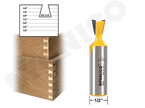 Yonico 14113 14 degree x 3/8" Dovetail Joint Router Bit with 1/2" Shank