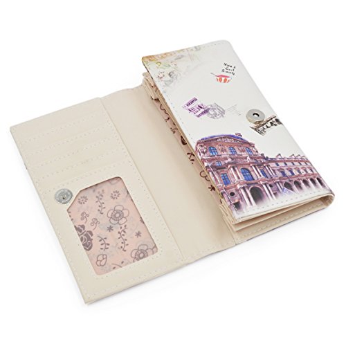 Premium US UK Flag City Print PU Leather Continental Wallet, Paris City Print 2