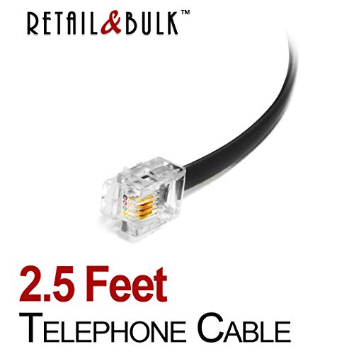 2.5 Feet Premium Quality Telephone Cable, RJ11 Male to Male 6P4C Phone Line Cord. Made in USA by Retail&Bulk (30 Inch, Black)