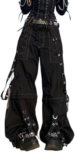 Women Y2k Pants Goth Punk Emo Baggy Bell Bottom Jeans Y2k Wide Leg
