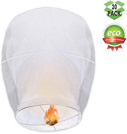GOCHANGE Chinese Lanterns, 20 Pack Paper Lanterns - 100% Biodegradable, Eco-Friendly, Japaneses Lanterns for Weddings, Celebrations, Memorial Ceremonies, White Lanterns