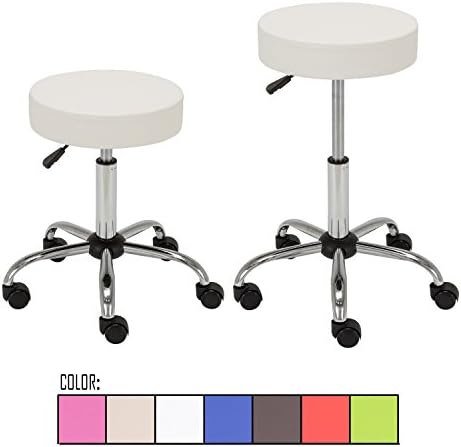 FLOURISH OFFICE New Modern Adjustable Synthetic Leather Swivel Kitchen Drafting Club Bar Stool Caressoft Medical Stool (White) Sets of 2