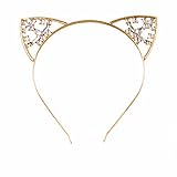 VK Accessories Floral Flower Cat Ear Crystal Hair Band Gold Sexy Women's Hair Clips Gold