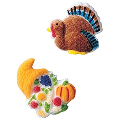 Lucks Dec-Ons Molded Sugar Cupcake Topper, Turkey and Cornucopia Assortment, 1 1/2 - 1 5/8 Inch, 120 Count