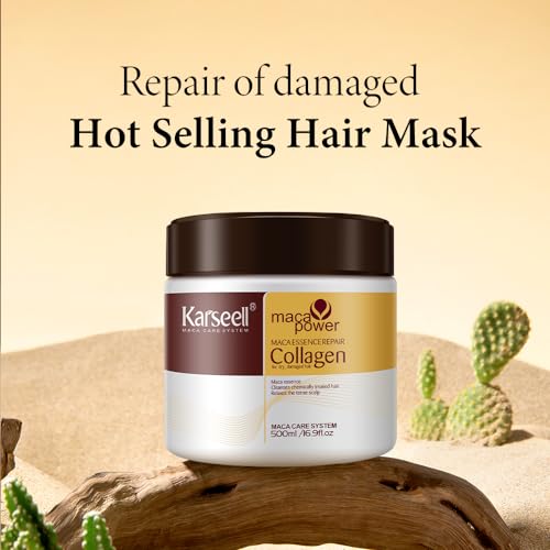 Karseell Collagen Hair Treatment Deep Repair Conditioning Argan Oil Collagen Hair Mask Essence for Dry Damaged Hair All Hair Types 16.90 oz 500ml