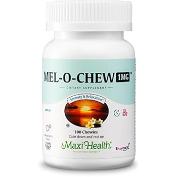 Maxi Health Mel-O-Chew - Chewable Melatonin - Sleep Aid - 1 Mg - Berry Flavor - 100 Chewies - Kosher