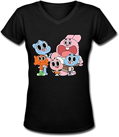 GLYCWH Women's The Amazing World Of Gumball T-Shirt Black US Size L V Neck
