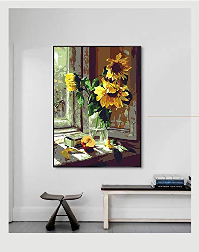 Sunflower Paint by Number for Adult Kids Christmas Birthday Gifts Acrylic Digital Painting Kits for Student Teens Beginner DIY Oil Paints on Canvas Painting by Number for Home Wall Decoration Picture