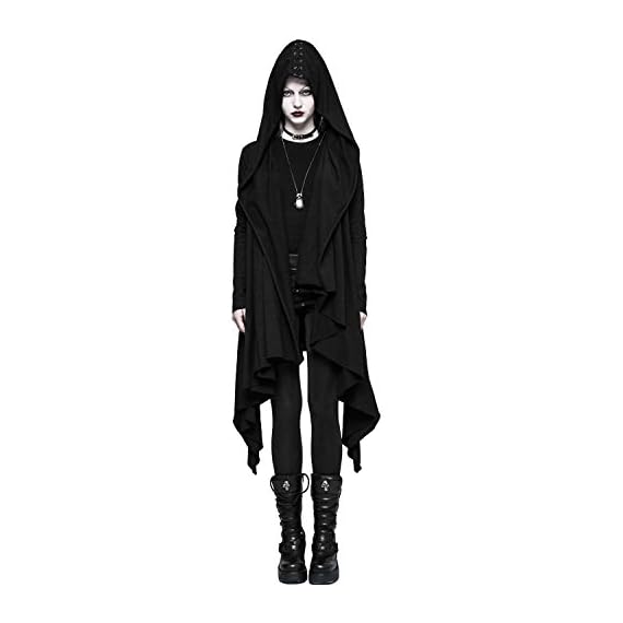 Punk-Rave-Women-Black-Gothic-Cardigan-Casual-Jacket-Knitted-Hooded-Lace-Up-Coat