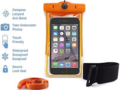 Visions Power New Waterproof Floating Phone Case - Orange with Armband, Lanyard,Compass,Glow strip, IPX8 Waterproof Floating Phone Pouch for iPhone 8/8Plus,7/7Plus/6/6s/6Plus Samsung Galaxy s8/s7.