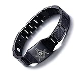 MPRAINBOW Men's Stainless Steel Carbon Fiber Free Mason 4 in 1 Magnetic Therapy Healing Masonic Bracelet Black