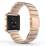 MoKo Fitbit Blaze Band , Stainless Steel Metal Replacement Link Bracelet with Double Button Folding Clasp for Fitbit Blaze Smart Fitness Watch, Frame NOT Included - Rose GOLD