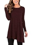 FARYSAYS Women's Long Sleeve Casual Round Neck Loose Tunic Top Blouse T-Shirt with Buttons Burgundy X-Large